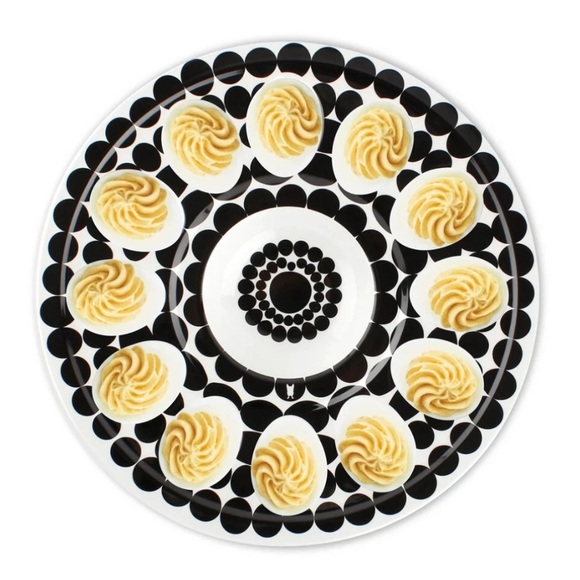 Cool Design 12” Melamine Deviled Egg Platter. Black and White Egg Plate. New - Picture 2 of 3